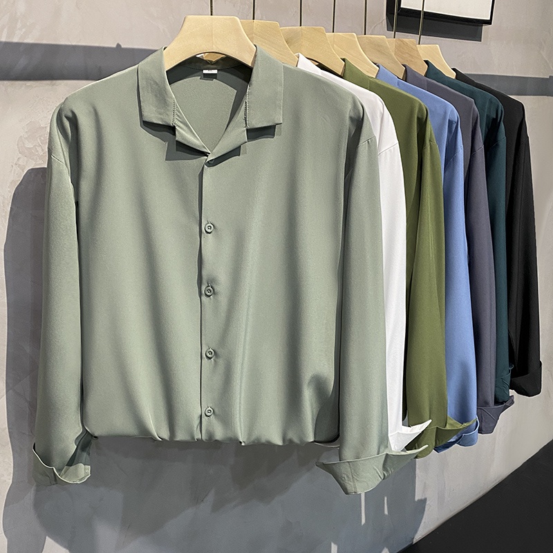 【S-4XL】Plus Size Men's essentials Vintage Long Sleeve Polo Shirt Korean ...