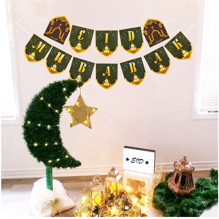 EID Mubarak Banner Star Moon Ceiling Hanging Ornament Islam Muslim ...