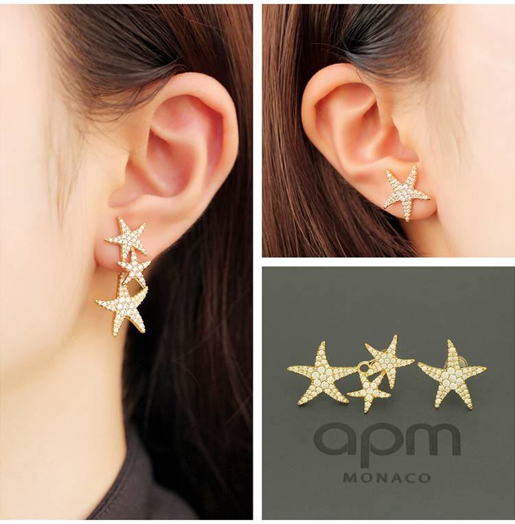 APM Monaco Starfish Asymmetrical Earrings Exquisite Small Super