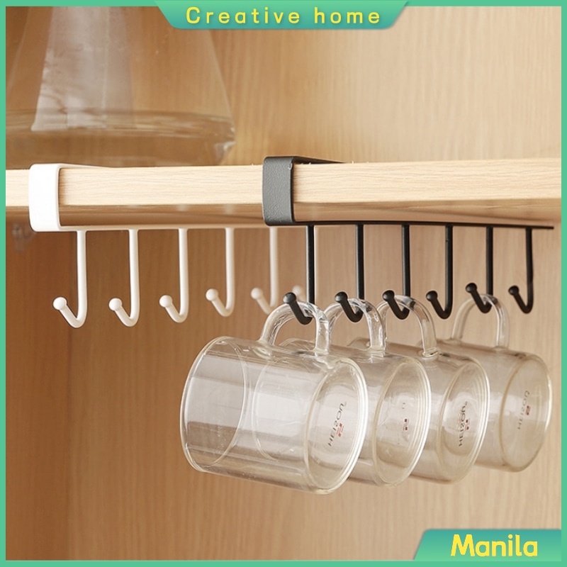 A69 COD 6 Hooks Metal Under Shelf Mug Holder Cup Cupboard Kitchen