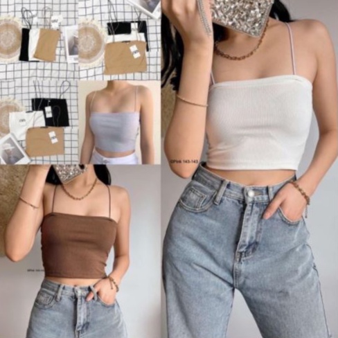 CAMI CropTop String Rib Knit Spaghetti Crop Top tank tops | Shopee ...