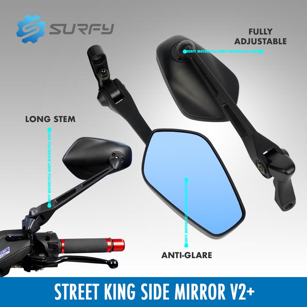 Street King Side Mirror v2 Plus Long Stem Blue Lens CNC Metal Fully ...