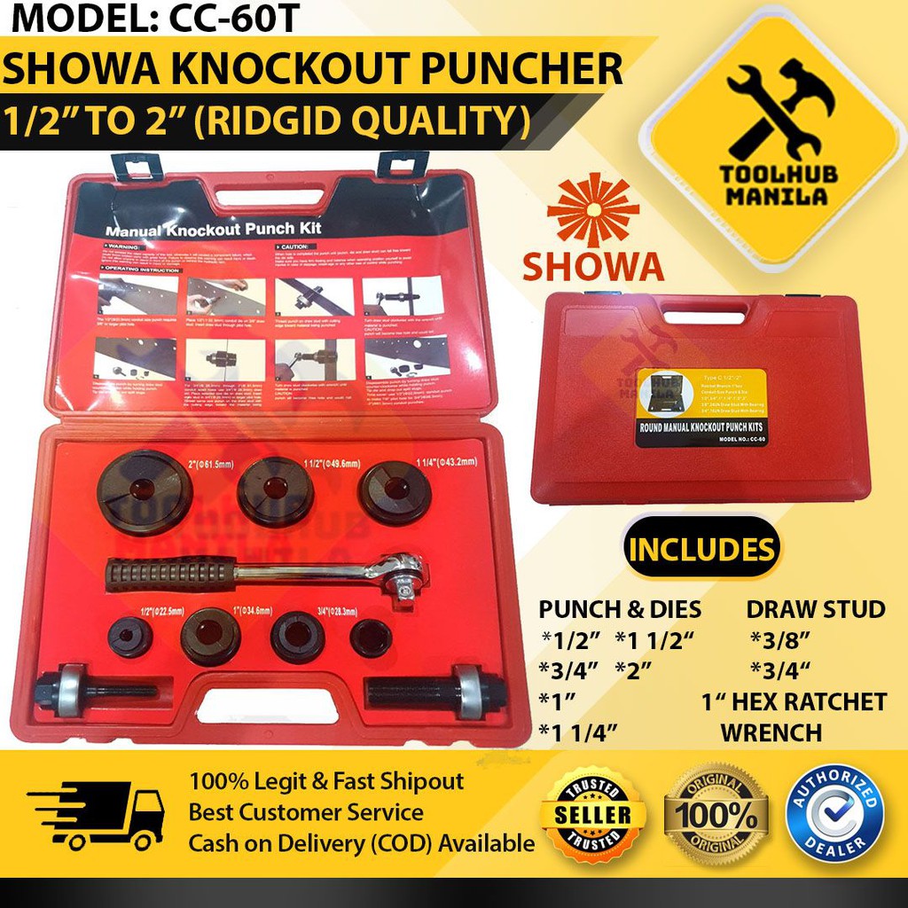 Showa Manual Knockout Punch Set 1/2" to 2" Knock Out Punch Automobile