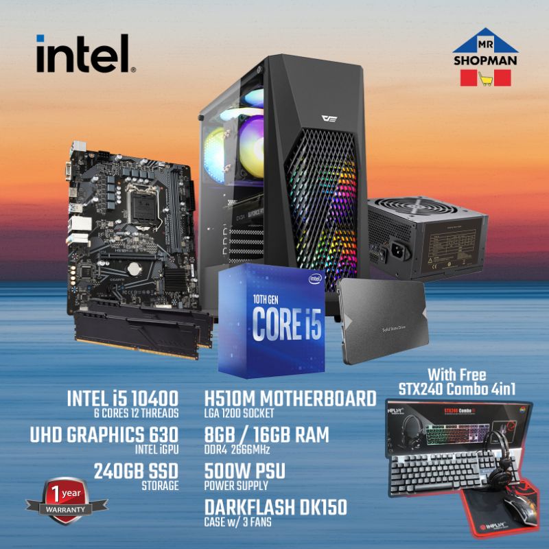 Intel Core i5 10400 Processor w/ H510M Motherboard Desktop Computer PC ...