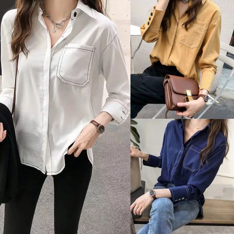 aesthetic white polo longsleeves blouse