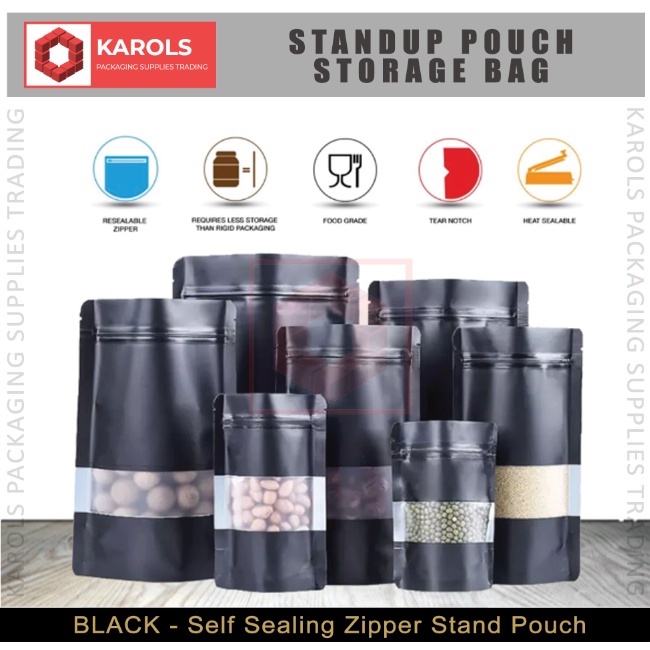 (50pcs) STAND UP POUCH | Black Aluminum Foil Window Zip Lock Bag ...
