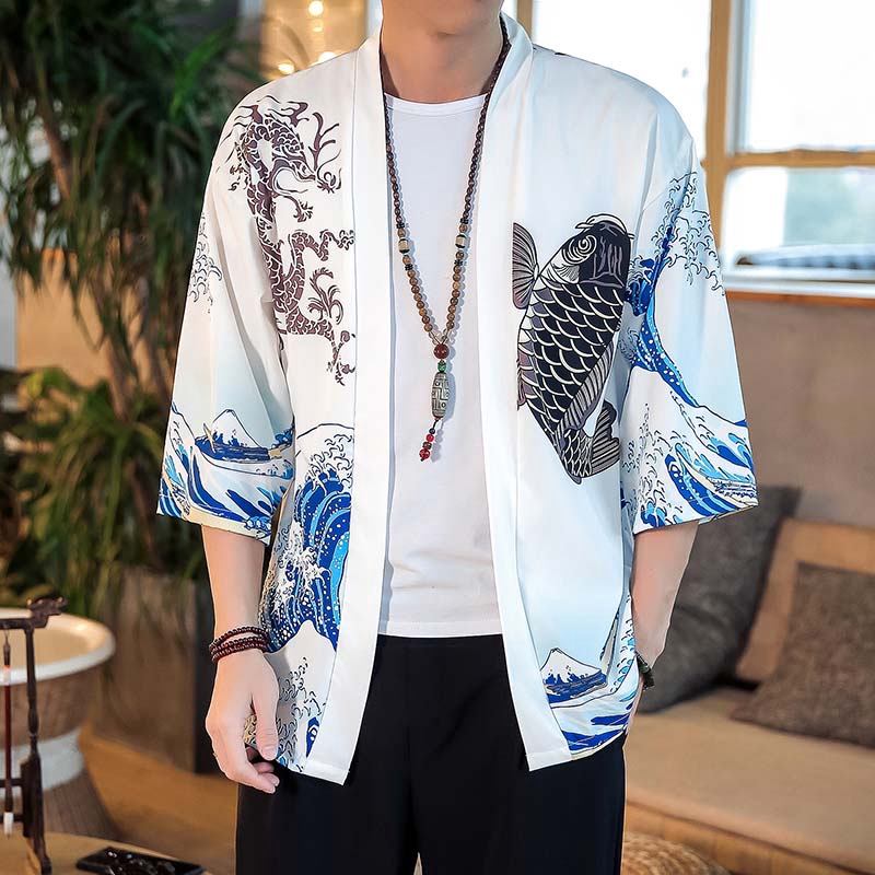 Men s Japanese Kimono Cardigan Harajuku Bathrobe Cardigan Sunscreen Clothes Shopee Philippines