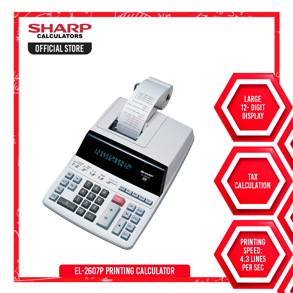 Sharp 12 Digit 2 Color Printing Calculator with Builtin AC Power