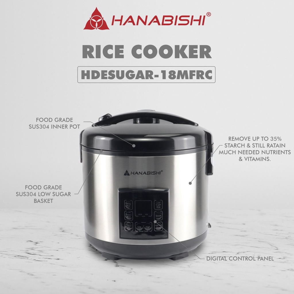 Hanabishi HDESUGAR18MFRC Low Sugar Rice Cooker 1.8 liters
