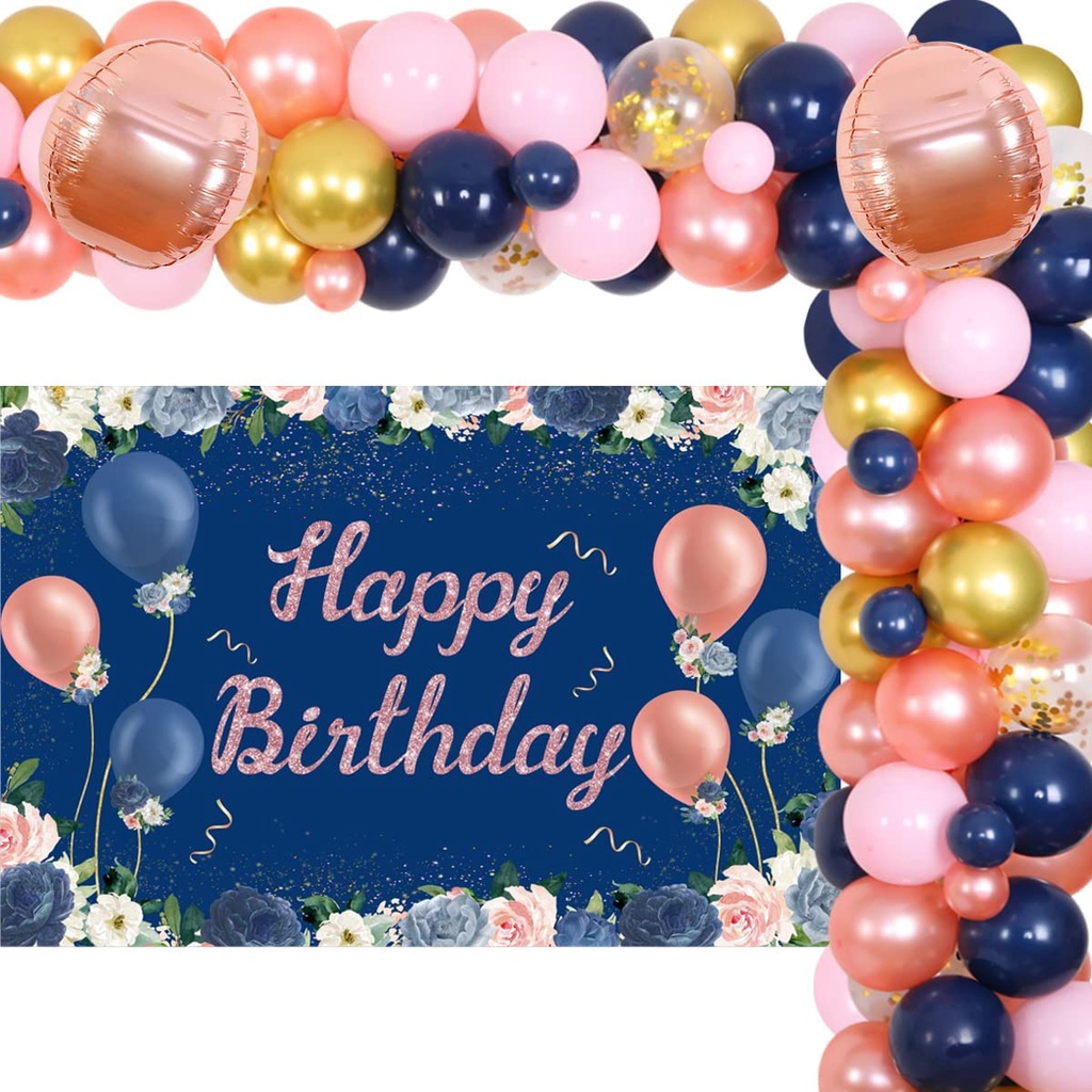 Cheereveal Pool Party Happy Birthday Banner - Blue Summer Swimming Theme With Flamingo & Palm Tree Decor