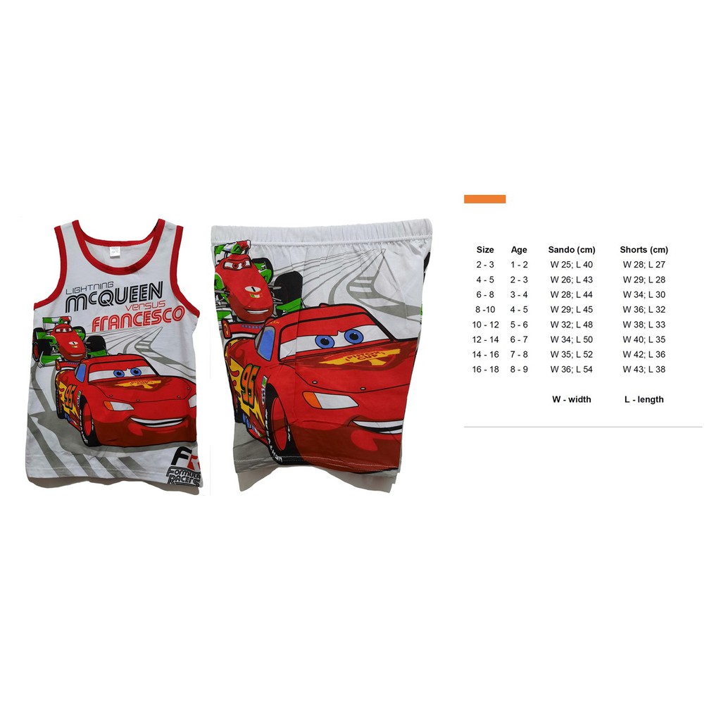 Cars Lightning Mcqueen Character Design Kid's Sando and Shorts Terno for  Boys
