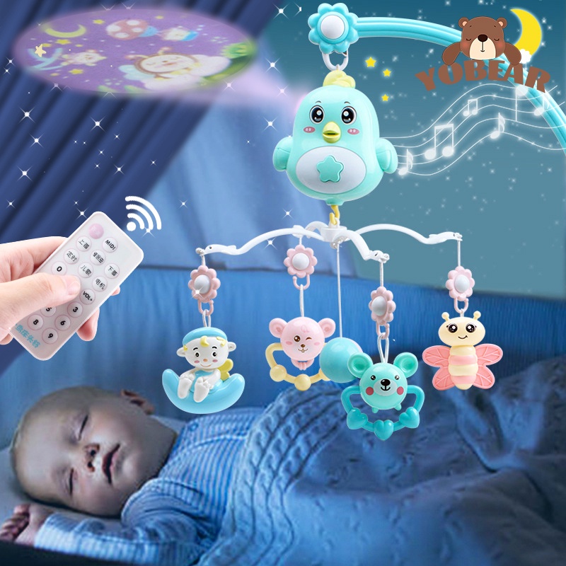 Crib Toys Hanging with Music Baby Bed Bell Remote Control Light