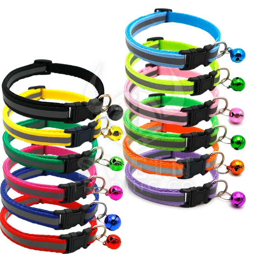 Dog Cat Collar Bell Reflective Patch Collar Luminous Pet Adjustable