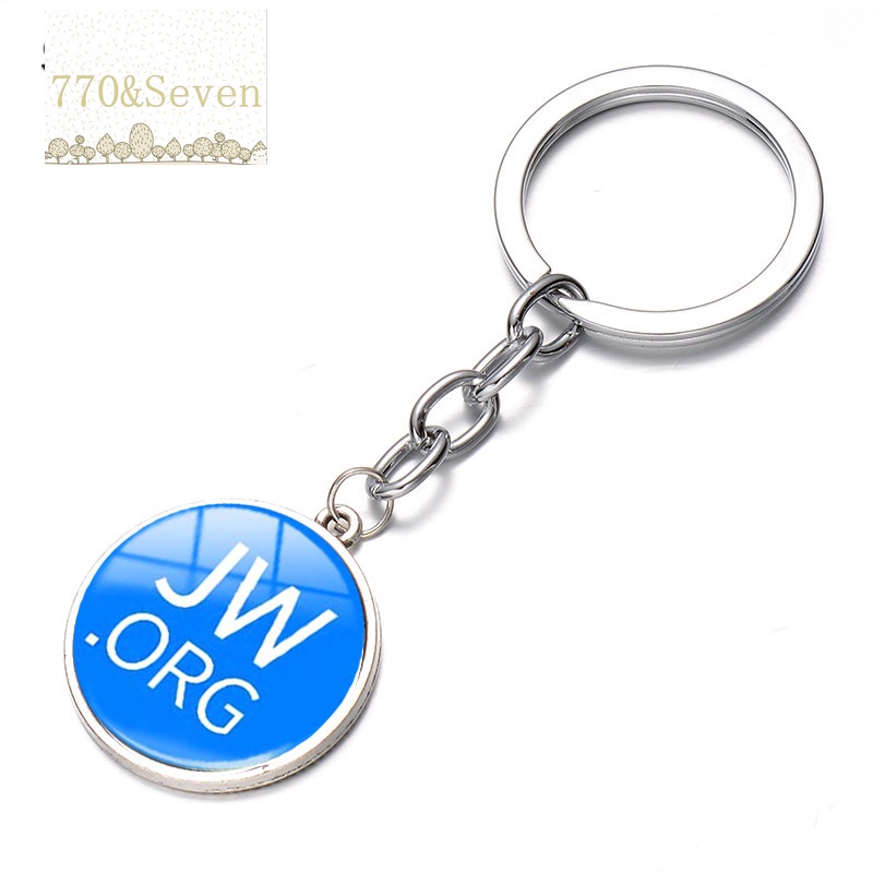 JW Org Keychain Bright Color Jehovah's Witnesses Glass Cabochon Pendant