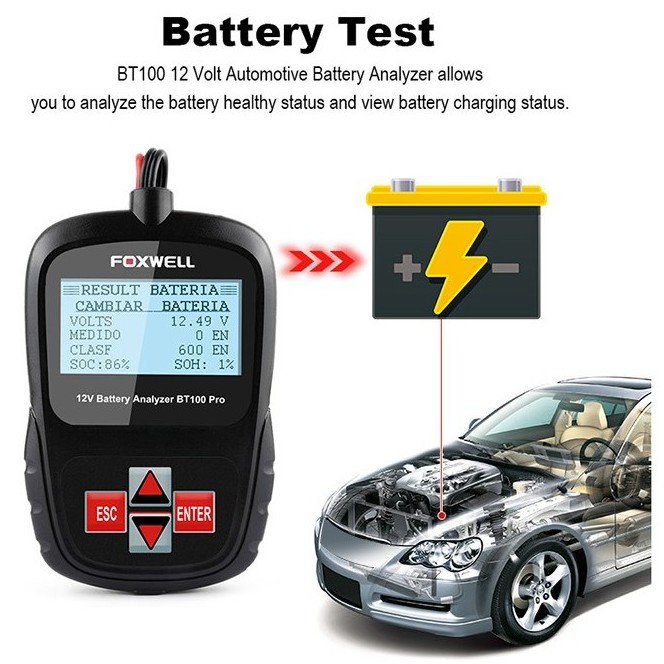 FOXWELL BT100 Pro 12V Car Battery Tester For Flooded AGM