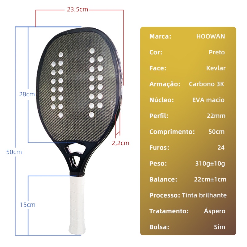 HOOWAN Beach Tennis Racket Kevlar 3K Carbon Fiber Rough Face ...