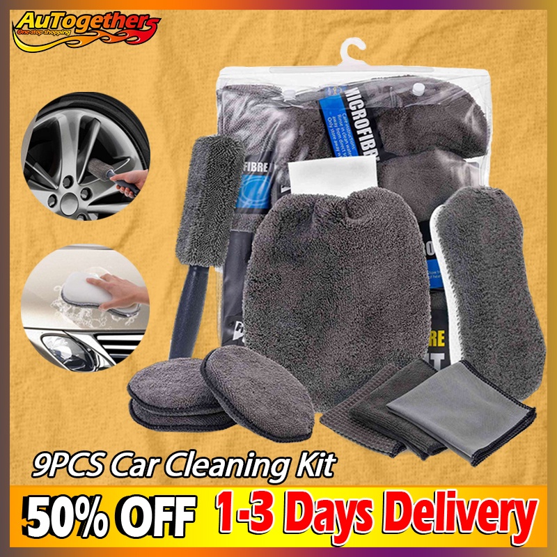 9Pcs/Set Car Cleaning Tools Kit Microfiber Towel Car Tire Brush Soft