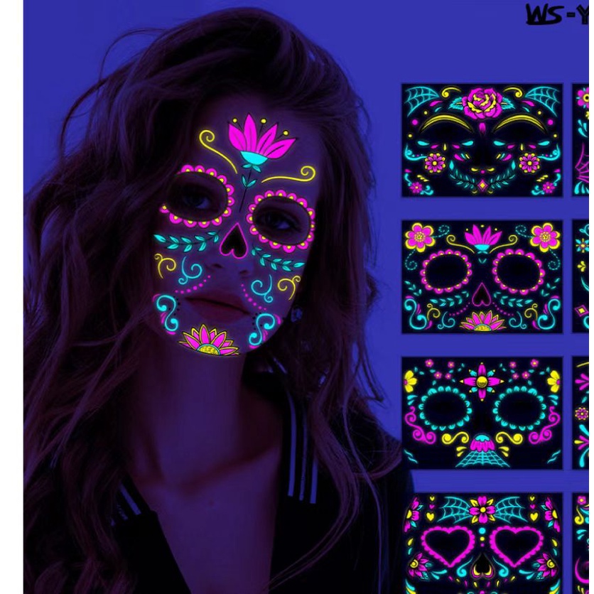 party Fluorescent Funny Face Stickers Tattoo Stickers Masquerade Tattoo ...