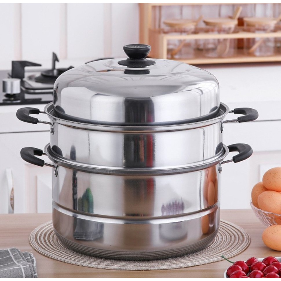 SWY 3 Layer Steamer Stainless Steel Cooking pots 28cm | Shopee Philippines