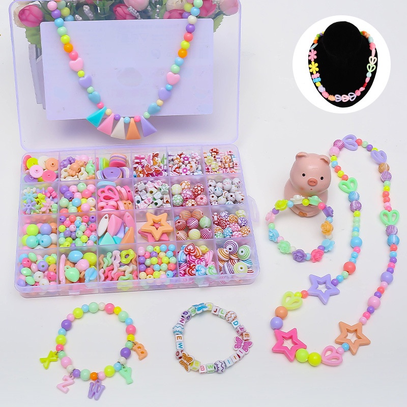 DIY Craft Toy 24 grid Beads Set Kids Toy Girls Mix Color Spacer Bead ...
