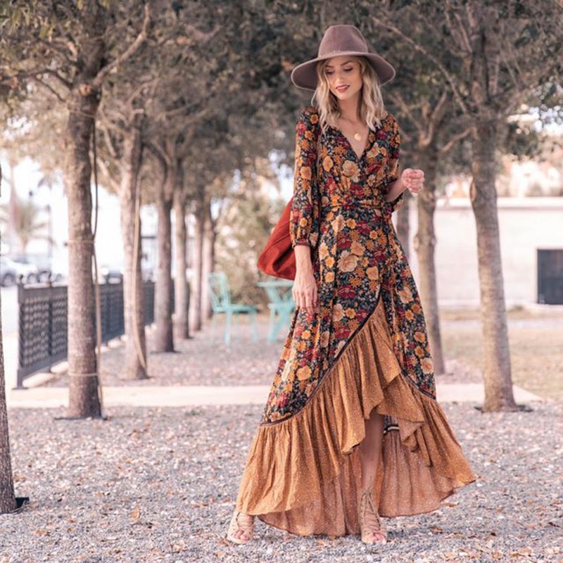 Women's Warm Loose Retro Floral Dress