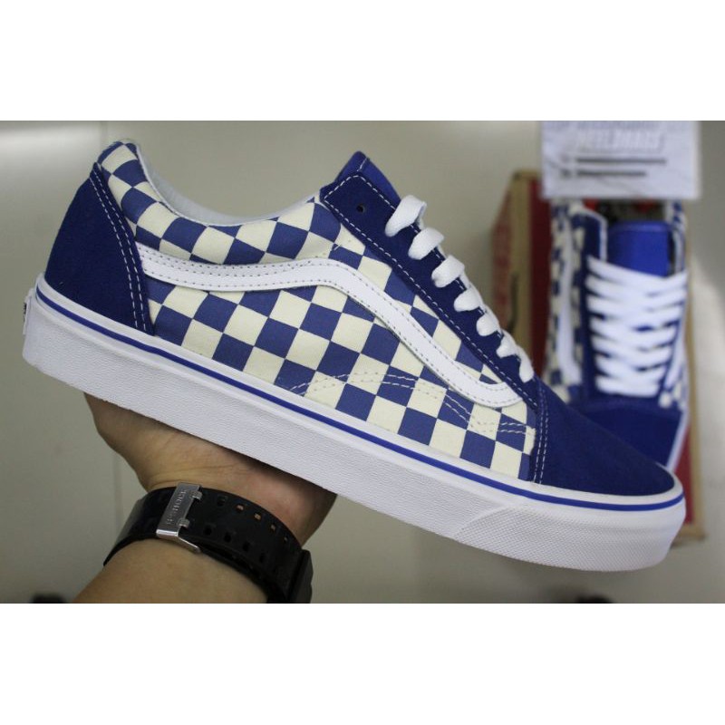 Old skool 2025 vans checkerboard blue