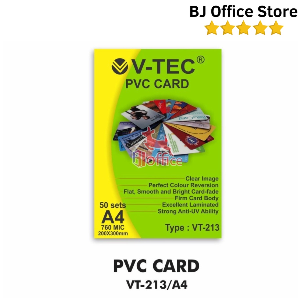 PLASTIC PVC ID Card White VT-213 760 MICRON A4 V-TEC / 50 Sheets ...