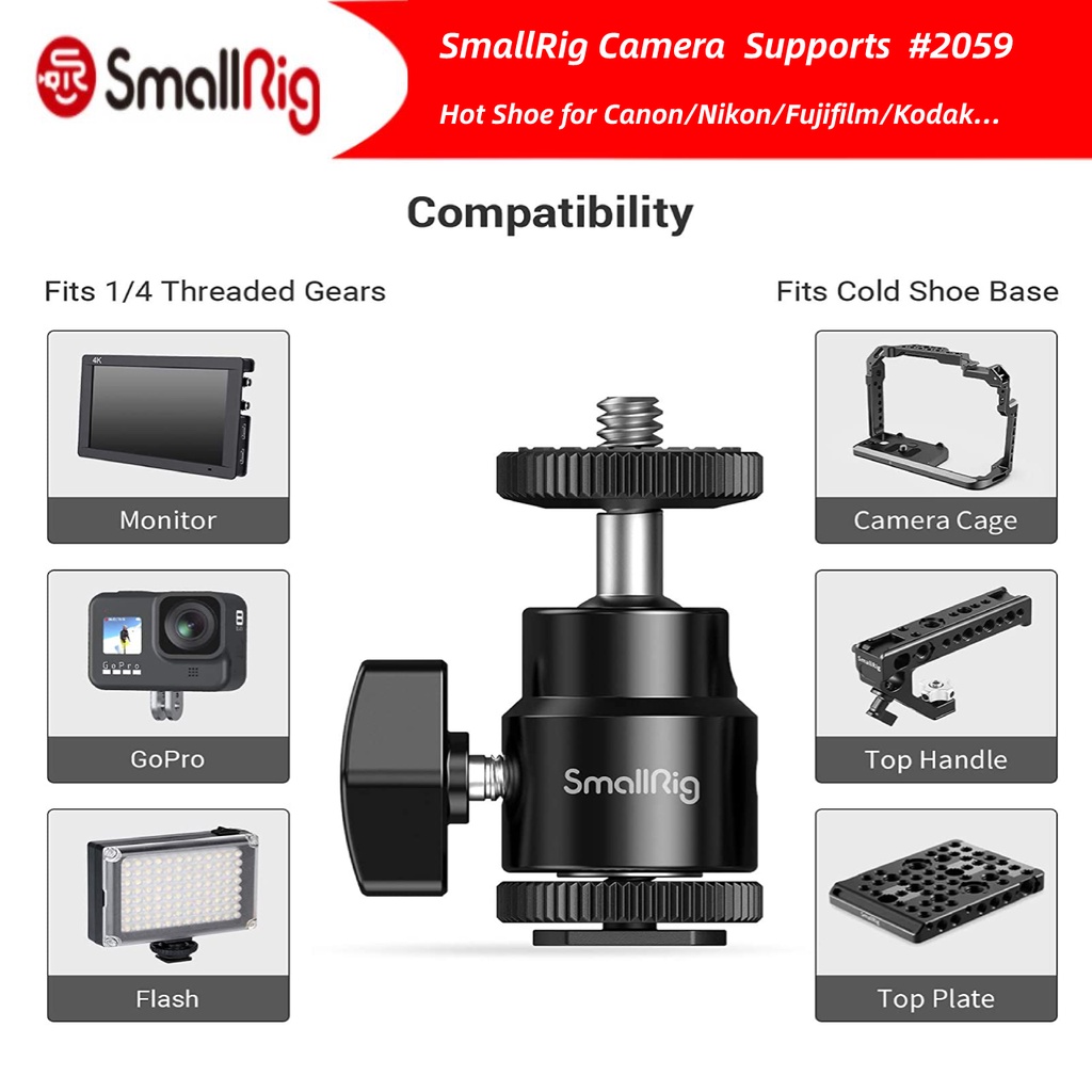 SmallRig 1/4" Camera Hot shoe Mount with Additional 1/4" Screw (2pcs
