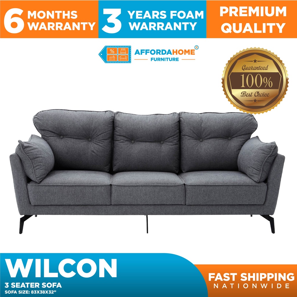Wilcon Fabric Sofa 3 Seater, 2 1 Seater Durable Treated Wood Frame