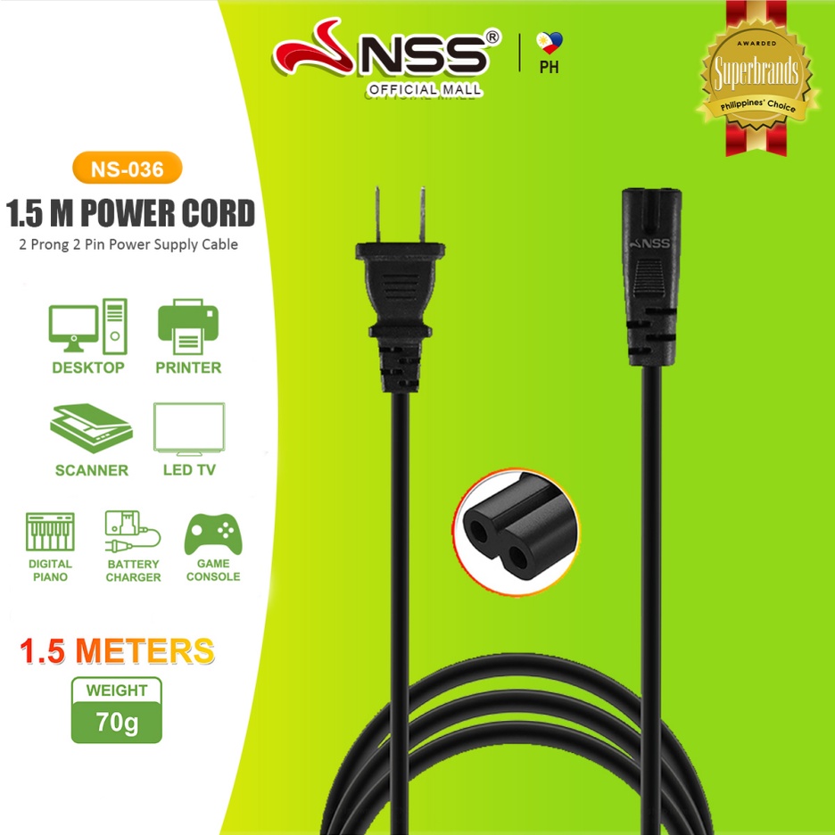 NSS AC Adapter 2 Prong 2 Pin Power Supply Cable Cord Power Cord