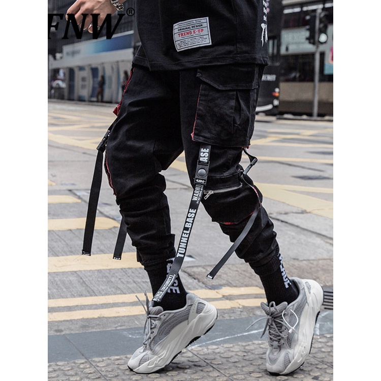 saferido Streetwear Spring Casual Men Pants Cotton Slim Fit Ribbons Men's Joggers Harajuku Elastic Waist Ankle Length Trousers For Man
