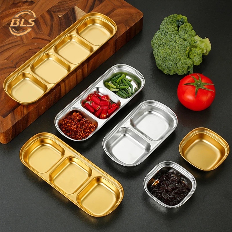 1/2/3/4 Grids Square Stainless Steel Seasoning Dish/ Barbecue Paprika ...