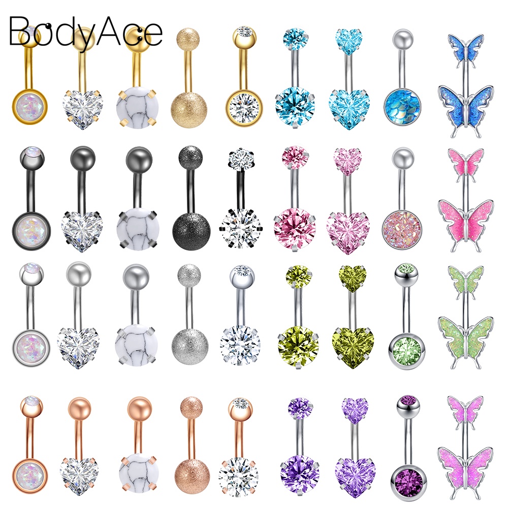 Bodyace 1 Set Pendant Belly Button Rings Crystal Long Drop Belly