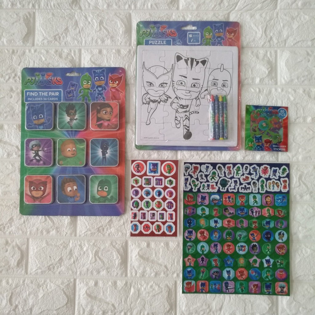 Pj Mask Set 36 card find the pair+Coloring puzzle+sticker | Shopee ...