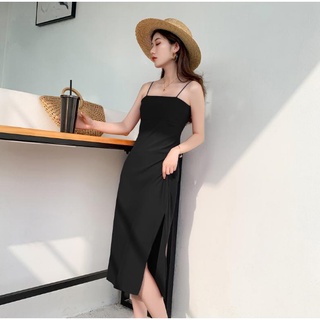 CLOTHINGHUB STRAPPY DRESS KNITTED MAXI FITTED DRESS WITH SLIT