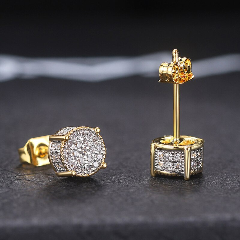 Diamond Stud Earrings Gold Color Punk Jewelry Zircon Rapper's Hip Hop ...