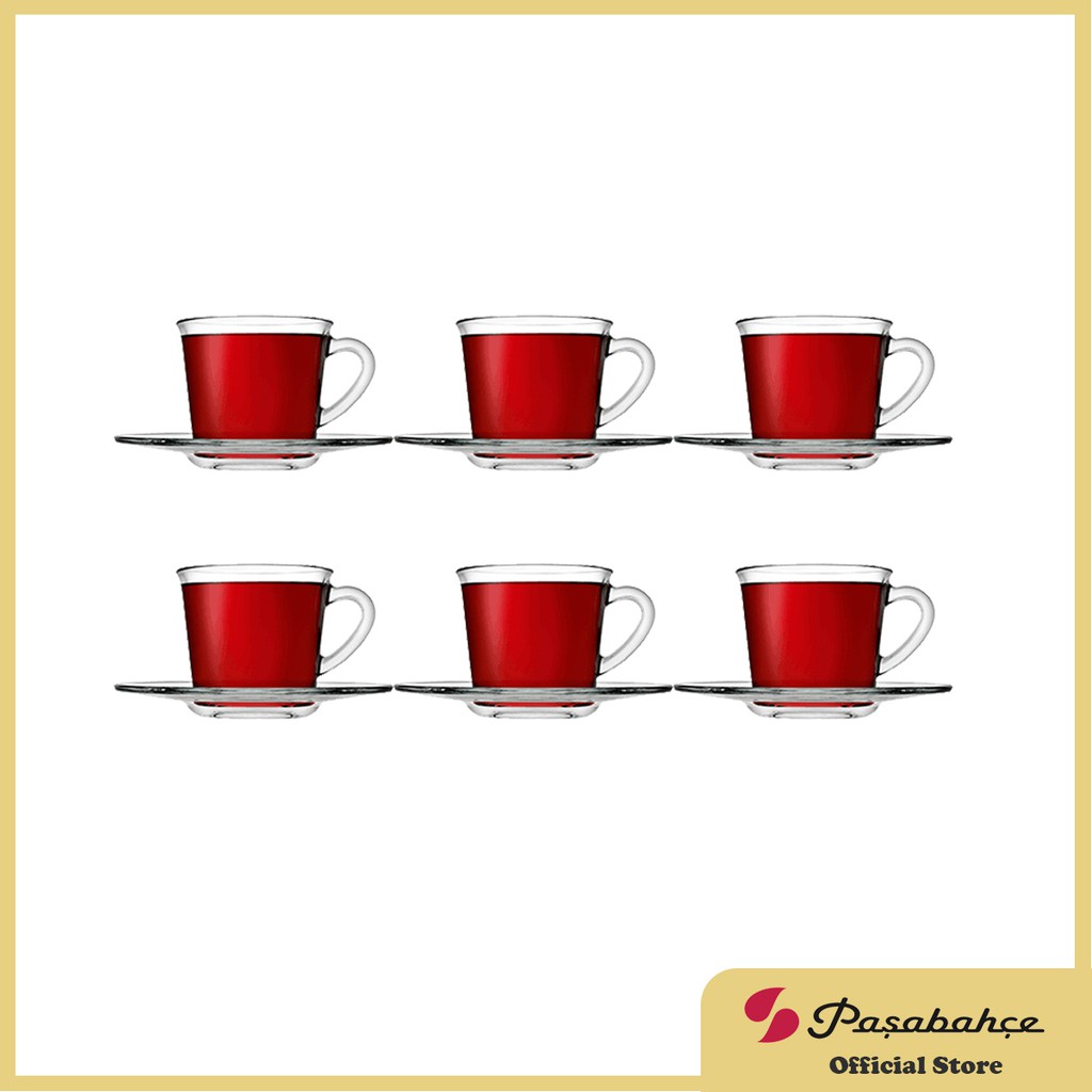 Pasabahce Basic Glass Cup and Saucer 190cc 6 1/4oz, Set of 6 (96693 ...