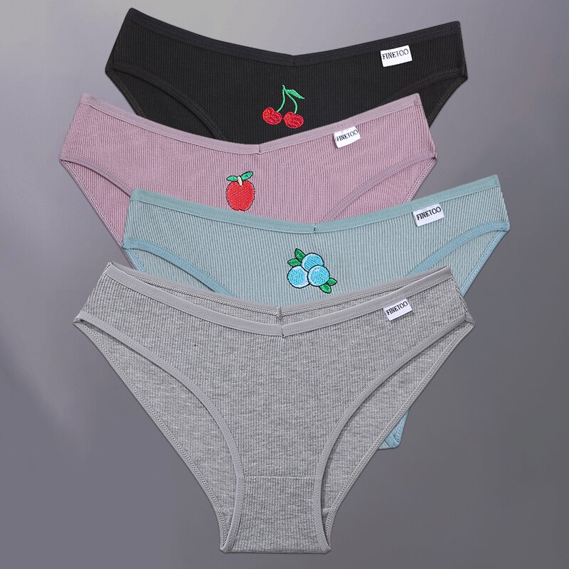 Women Embroidered Cotton Briefs M2xl Fruit Underwear Deep V