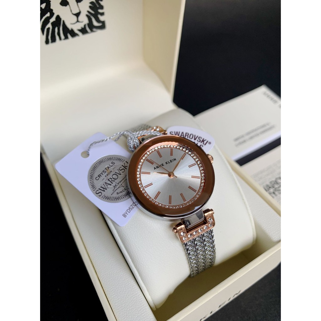 BESTSELLER Anne Klein Watch 1907SVRT Swarovski Rose Gold and Silver Chain Strap Watch For Women Shopee Philippines