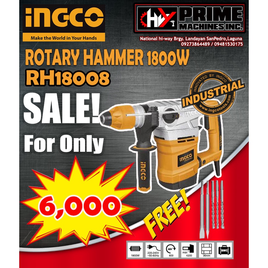 INGCO INDUSTRIAL ROTARY HAMMER RH18008 1800W Shopee Philippines