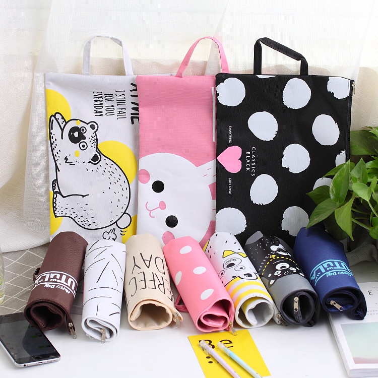 Creativehome Cartoon Zipper Large Capacity A4 File Bag Student Tote Bag ...