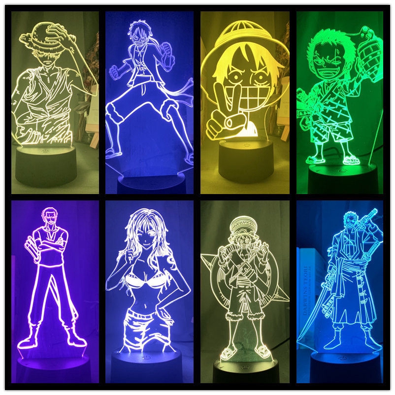 One Piece Bedside LED Remote Night Light Luffy Zoro Anime Desk USB Lamp ...