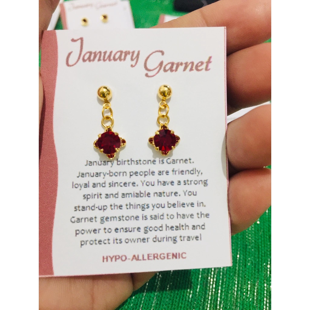 DANGLING Design Birthstone Earrings Kids Earring 24k Gold Plated Zirconia Stud Earrings NON TARNIS