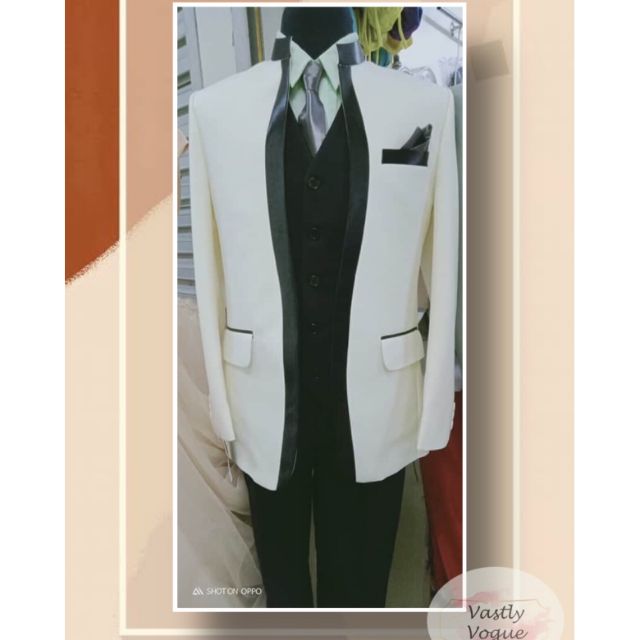 Slim Fit White Mirage Mandarin Armani Tuxedo for wedding Groom