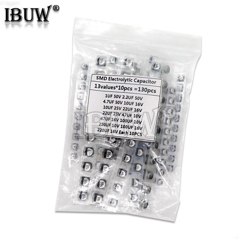 Kit Assortito Condensatori Elettrolitici SMD 130 Pezzi (13 Valori, 1uF-220uF) - Panasonic