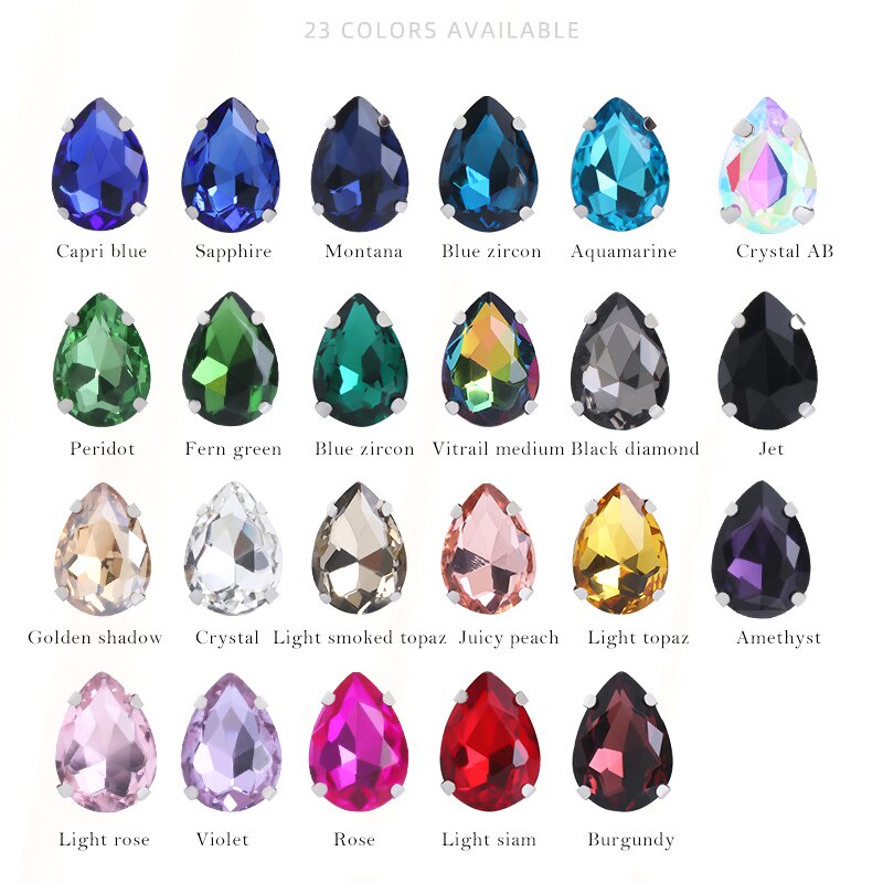 Yichuan Drop Shape Glass Rhinestones With Claw White K Metal Base ...