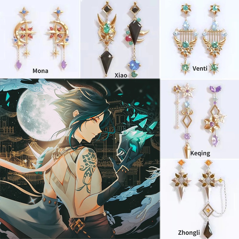 Game Genshin Impact Earrings Xiao Zhongli Keqing Premium Impression