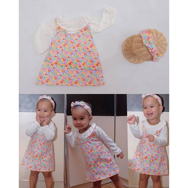 Overalldress fluffy flow (inner + overalls + headband) | Shopee Philippines