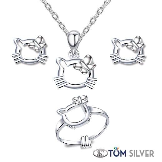 Tom Silver 92.5 Italy Sterling Silver Kitty Set for Child SETC014 ...