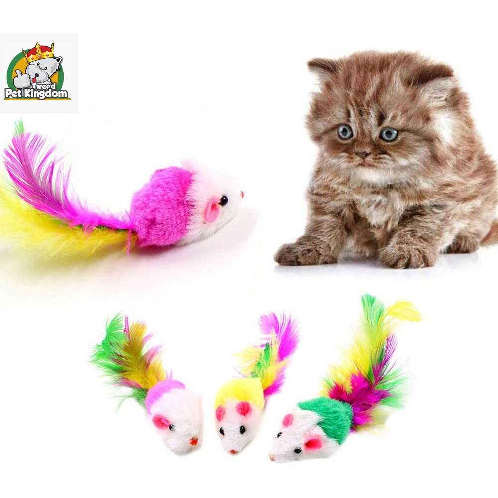 Pet Cats Toys Cats Toys Plush Mice Colored Feathers Tails Mice Pet
